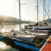 Small boats and marina pontoons at a Hong Kong sailing club