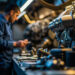 Marine engine parts and tools prepared for yacht maintenance